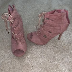 Pink strappy booties